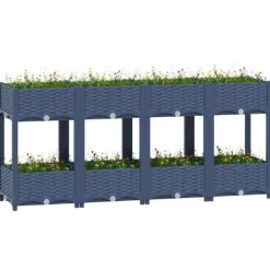 Plantningsbænke^Højbed i polypropylen med 2 hylder - Plantekasse til have og terrasse | Størrelse: 160x40x71 cm