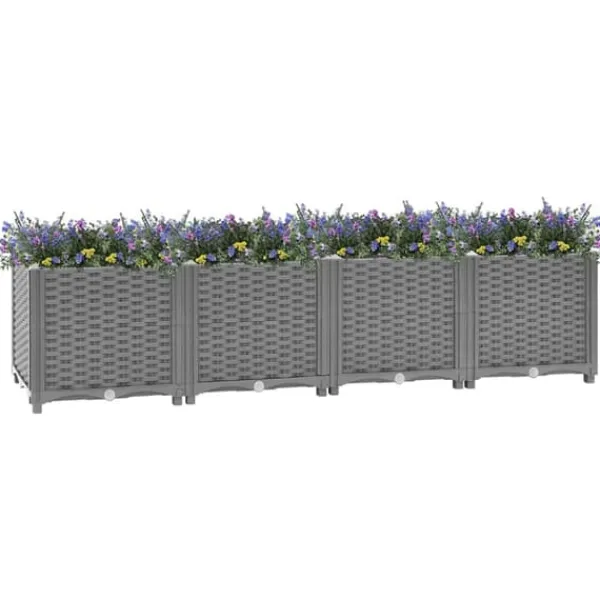 Krukker & Plantebeholdere^Højbed i polypropylen 160x40x38 cm - Slidstærkt rattanlook | Farve: Grå | Størrelse: 160x40x38 cm