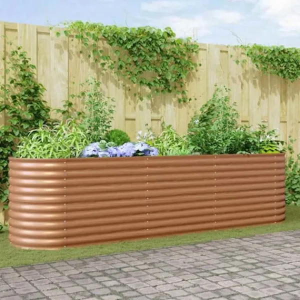 Discount Højbed i stål - Moderne plantekasse til haven | Størrelse: 320x80x81 cm | Farve: Brun Plantningsbænke