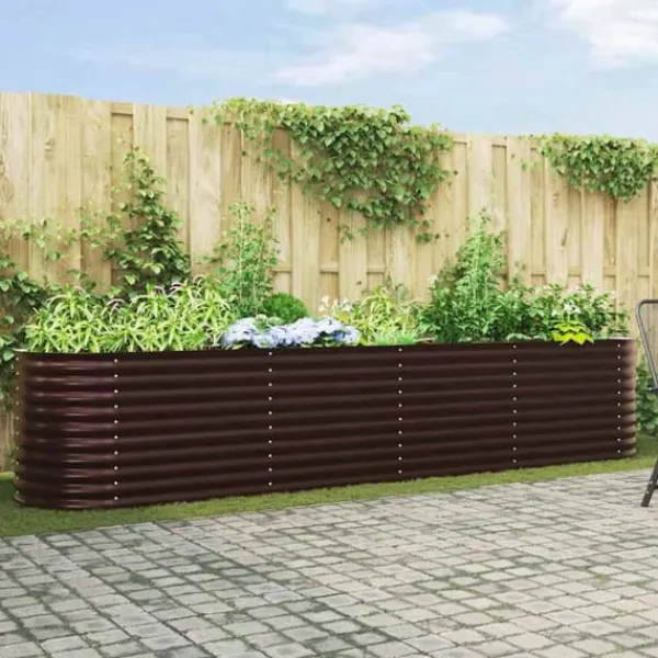 Højbed i stål - Moderne plantekasse til haven | Størrelse: 400 x 80 x 81 cm | Farve: Brun Plantningsbænke