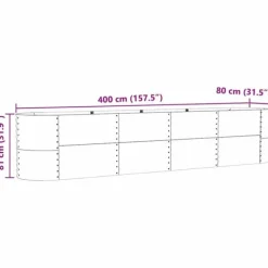 Højbed i stål - Moderne plantekasse til haven | Størrelse: 400 x 80 x 81 cm | Farve: Brun Plantningsbænke