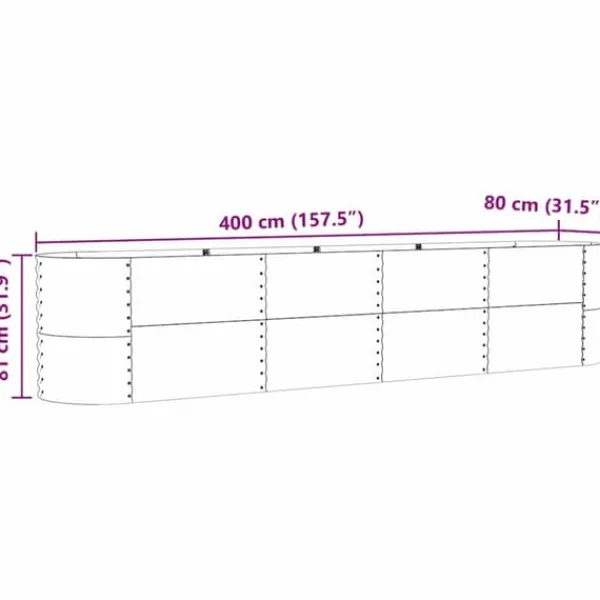 Højbed i stål - Moderne plantekasse til haven | Størrelse: 400 x 80 x 81 cm | Farve: Brun Plantningsbænke