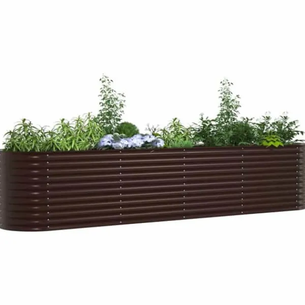 Højbed i stål - Moderne plantekasse til haven | Størrelse: 400 x 80 x 81 cm | Farve: Brun Plantningsbænke