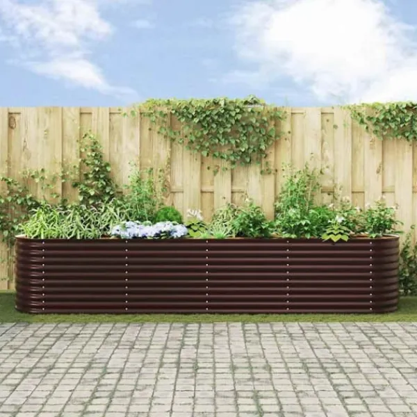 Højbed i stål - Moderne plantekasse til haven | Størrelse: 400 x 80 x 81 cm | Farve: Brun Plantningsbænke