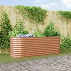 Best Højbed i stål til haven - Moderne hævet plantekasse | Størrelse: 240 x 80 x 81 cm | Farve: Brun Plantningsbænke