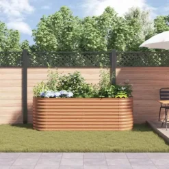 Best Højbed i stål til haven - Moderne hævet plantekasse | Størrelse: 240 x 80 x 81 cm | Farve: Brun Plantningsbænke