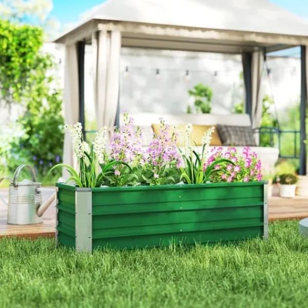 Krukker & Plantebeholdere^Højbed i stål 125x47x40 cm, grøn – plantekasse med handsker til grøntsager & blomster