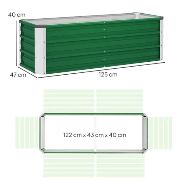 Krukker & Plantebeholdere^Højbed i stål 125x47x40 cm, grøn – plantekasse med handsker til grøntsager & blomster