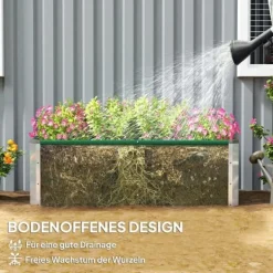 Krukker & Plantebeholdere^Højbed i stål 125x47x40 cm, grøn – plantekasse med handsker til grøntsager & blomster