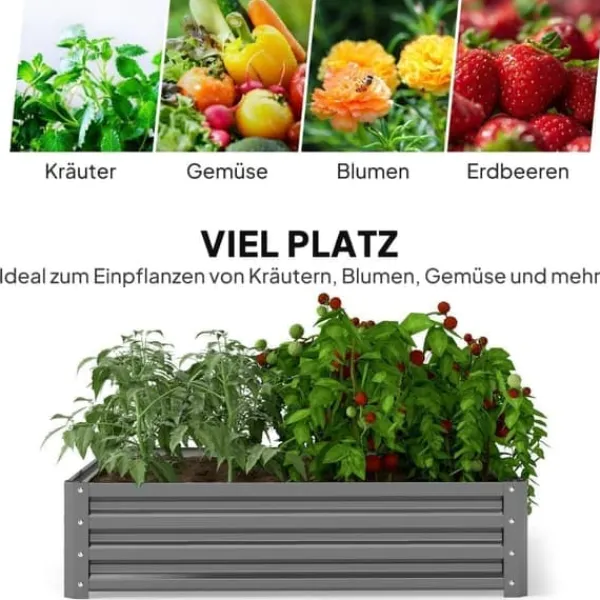 Plantningsbænke^Højbed i stål 120x120x30 cm, lysegrå – have/terrasse/altan