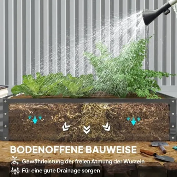 Plantningsbænke^Højbed i stål 120x120x30 cm, lysegrå – have/terrasse/altan