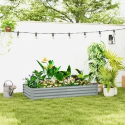 Online Højbed i stål 180x90x30 cm med beskyttelseskant, vejrbestandig – altan/have Plantningsbænke