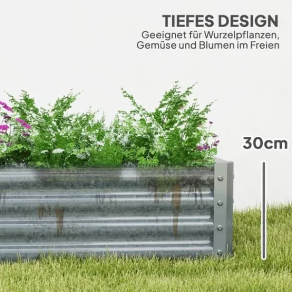 Online Højbed i stål 180x90x30 cm med beskyttelseskant, vejrbestandig – altan/have Plantningsbænke