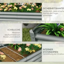Online Højbed i stål 180x90x30 cm med beskyttelseskant, vejrbestandig – altan/have Plantningsbænke