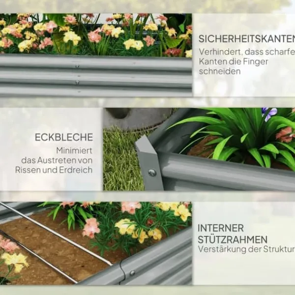 Online Højbed i stål 180x90x30 cm med beskyttelseskant, vejrbestandig – altan/have Plantningsbænke