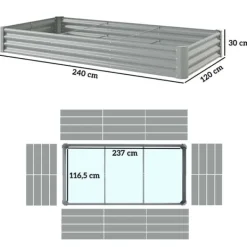 Hot Højbed i stål 240x120x30 cm med beskyttelseskant, vejrbestandig – altan/have Plantningsbænke