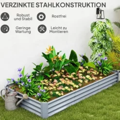 Hot Højbed i stål 240x120x30 cm med beskyttelseskant, vejrbestandig – altan/have Plantningsbænke