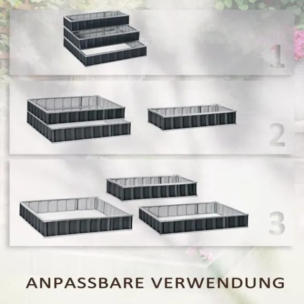 Outlet Højbed i stål 118x118x62 cm, 3-trins, med T-skilte & handsker, mørkegrå Plantningsbænke