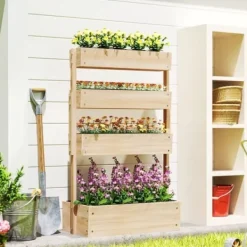 Plantningsbænke^Højbed i træ 4 niveauer med drænhuller 88,5x45x140 cm – altan & have