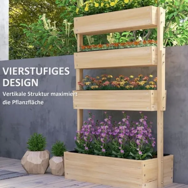 Plantningsbænke^Højbed i træ 4 niveauer med drænhuller 88,5x45x140 cm – altan & have