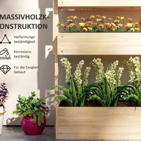 Plantningsbænke^Højbed i træ 4 niveauer med drænhuller 88,5x45x140 cm – altan & have