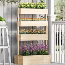 Plantningsbænke^Højbed i træ 4 niveauer med drænhuller 88,5x45x140 cm – altan & have