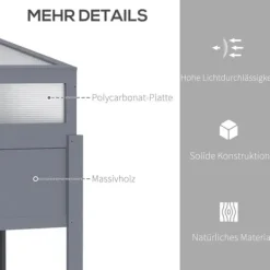Drivhus^Højbed i træ med drivhus 120x54x112/122 cm, polykarbonat, grå – til tomater & grøntsager