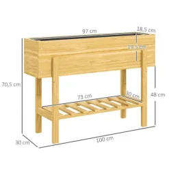 New Højbed i træ 100x30x70,5 cm med hylde & dræning – vejrbestandig Plantningsbænke