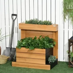 Discount Højbed med 4 indsatsbeholdere & selvvanding, foret, træ brun, 79,5x49,5x80 cm Plantningsbænke