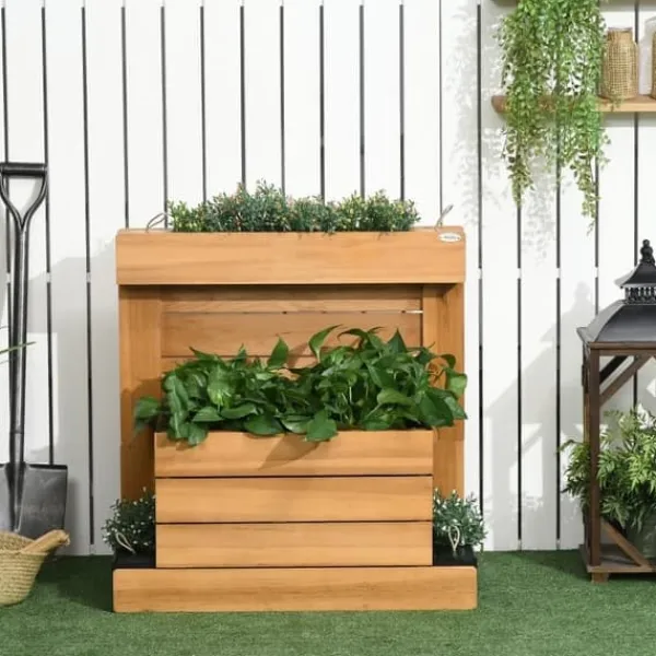 Discount Højbed med 4 indsatsbeholdere & selvvanding, foret, træ brun, 79,5x49,5x80 cm Plantningsbænke
