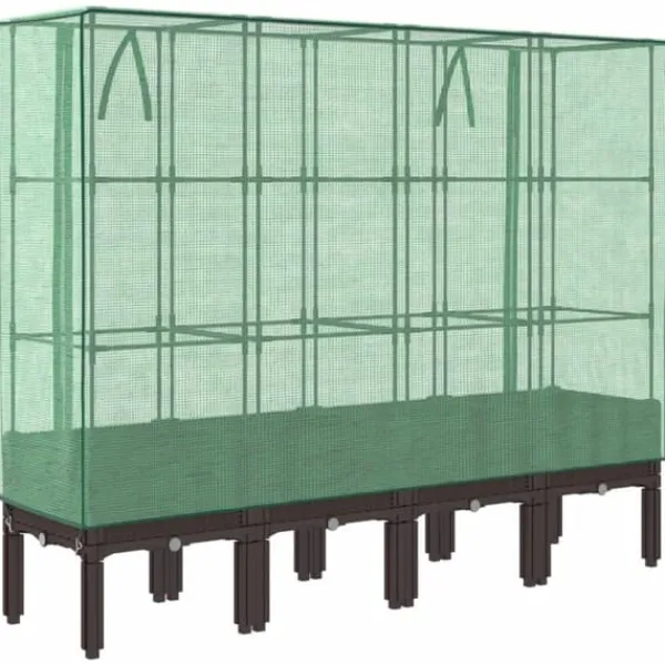 Drivhus^Højbed med drivhusovertræk - Rattan-look | Størrelse: 160x40x140 cm
