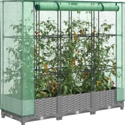 Clearance Højbed med drivhusovertræk 120x40x123 cm - Rattan-look | Farve: Grå Drivhus