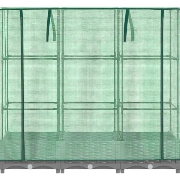 Clearance Højbed med drivhusovertræk 120x40x123 cm - Rattan-look | Farve: Grå Drivhus