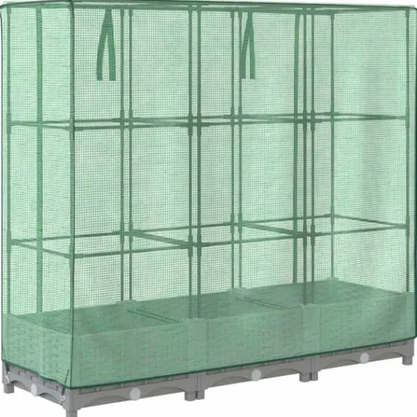 Clearance Højbed med drivhusovertræk 120x40x123 cm - Rattan-look | Farve: Grå Drivhus