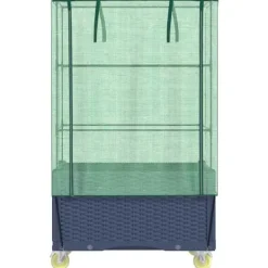 Drivhus^Højbed med drivhusovertræk og hjul - Rattan-look | Størrelse: 80x50x182 cm