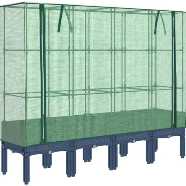 Drivhus^Højbed med drivhusovertræk - Rattan-look | Størrelse: 160x40x140 cm