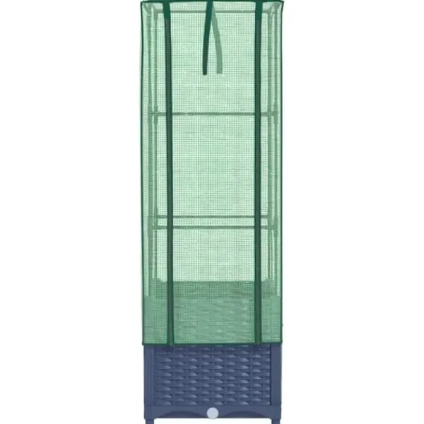 Drivhus^Højbed med drivhusovertræk 40x40x139 cm - Rattan-look | Størrelse: 40x40x139 cm