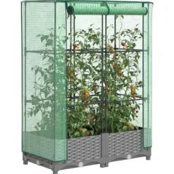 Drivhus^Højbed med drivhusovertræk 80x40x123 cm - Rattan-look | Størrelse: 80x40x123 cm