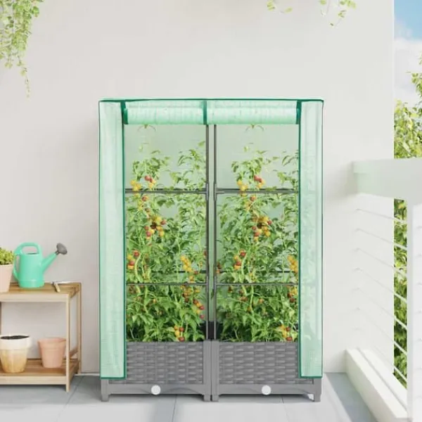 Drivhus^Højbed med drivhusovertræk 80x40x123 cm - Rattan-look | Størrelse: 80x40x123 cm