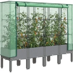 Hot Højbed med drivhusovertræk - Robust rattan-look | Størrelse: 160x40x140 cm Drivhus