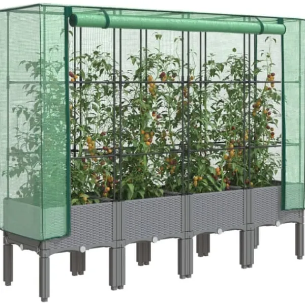 Hot Højbed med drivhusovertræk - Robust rattan-look | Størrelse: 160x40x140 cm Drivhus