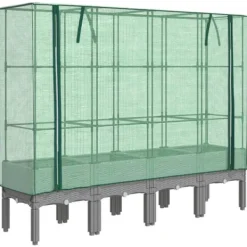 Hot Højbed med drivhusovertræk - Robust rattan-look | Størrelse: 160x40x140 cm Drivhus