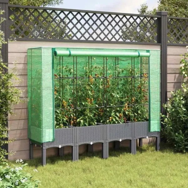 Hot Højbed med drivhusovertræk - Robust rattan-look | Størrelse: 160x40x140 cm Drivhus