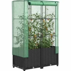 Drivhus^Højbed med drivhusovertræk - Rattan-look | Størrelse: 80x40x138 cm