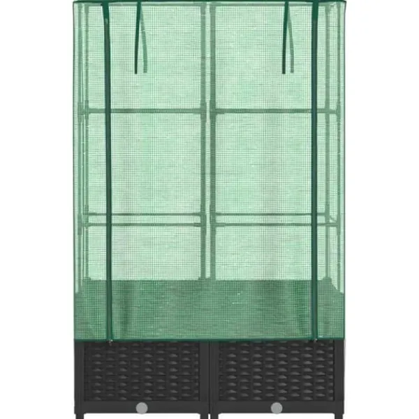Drivhus^Højbed med drivhusovertræk - Rattan-look | Størrelse: 80x40x138 cm