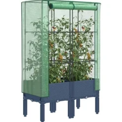 Drivhus^Højbed med drivhusovertræk - Robust design | Størrelse: 80x40x140 cm | Rattan-look