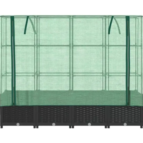 Højbed med drivhusovertræk - Robust konstruktion i rattan-look | Størrelse: 160x40x138 cm Drivhus