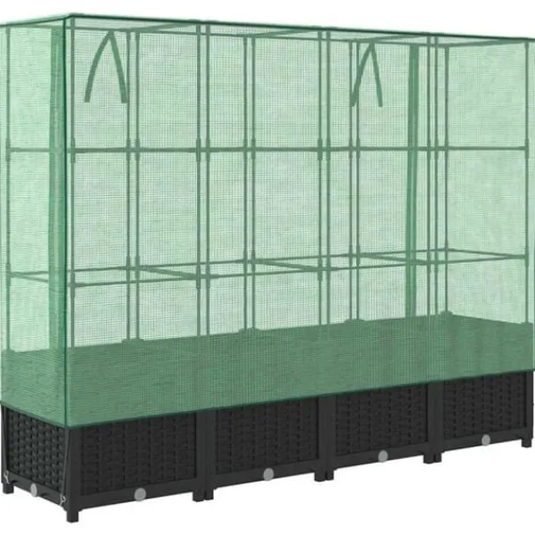 Højbed med drivhusovertræk - Robust konstruktion i rattan-look | Størrelse: 160x40x138 cm Drivhus