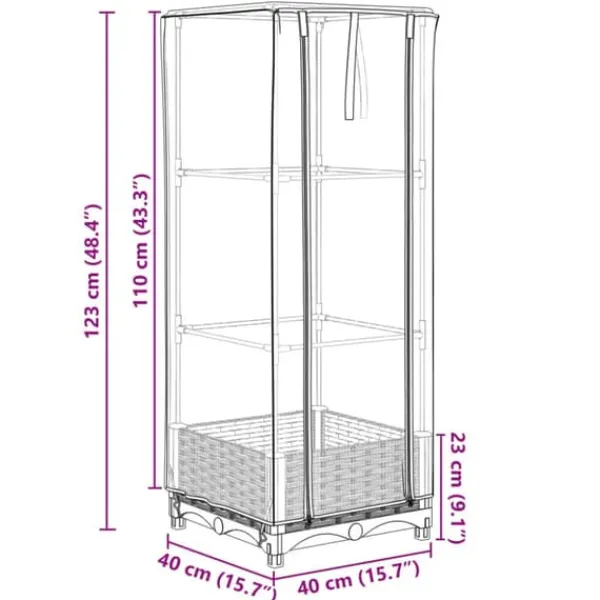 Clearance Højbed med drivhusovertræk - Rattan-look | Størrelse: 40x40x123 cm Drivhus
