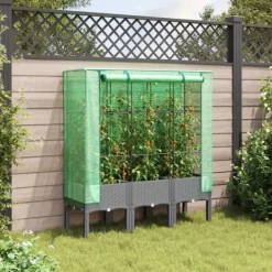 New Højbed med drivhusovertræk - Plantekasse i rattan-look | Størrelse: 120x40x140 cm Drivhus